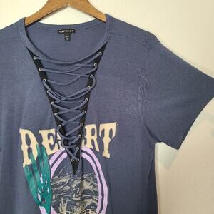 Express Blue Desert Dreaming Graphic Lace-Up Women's Top Medium
